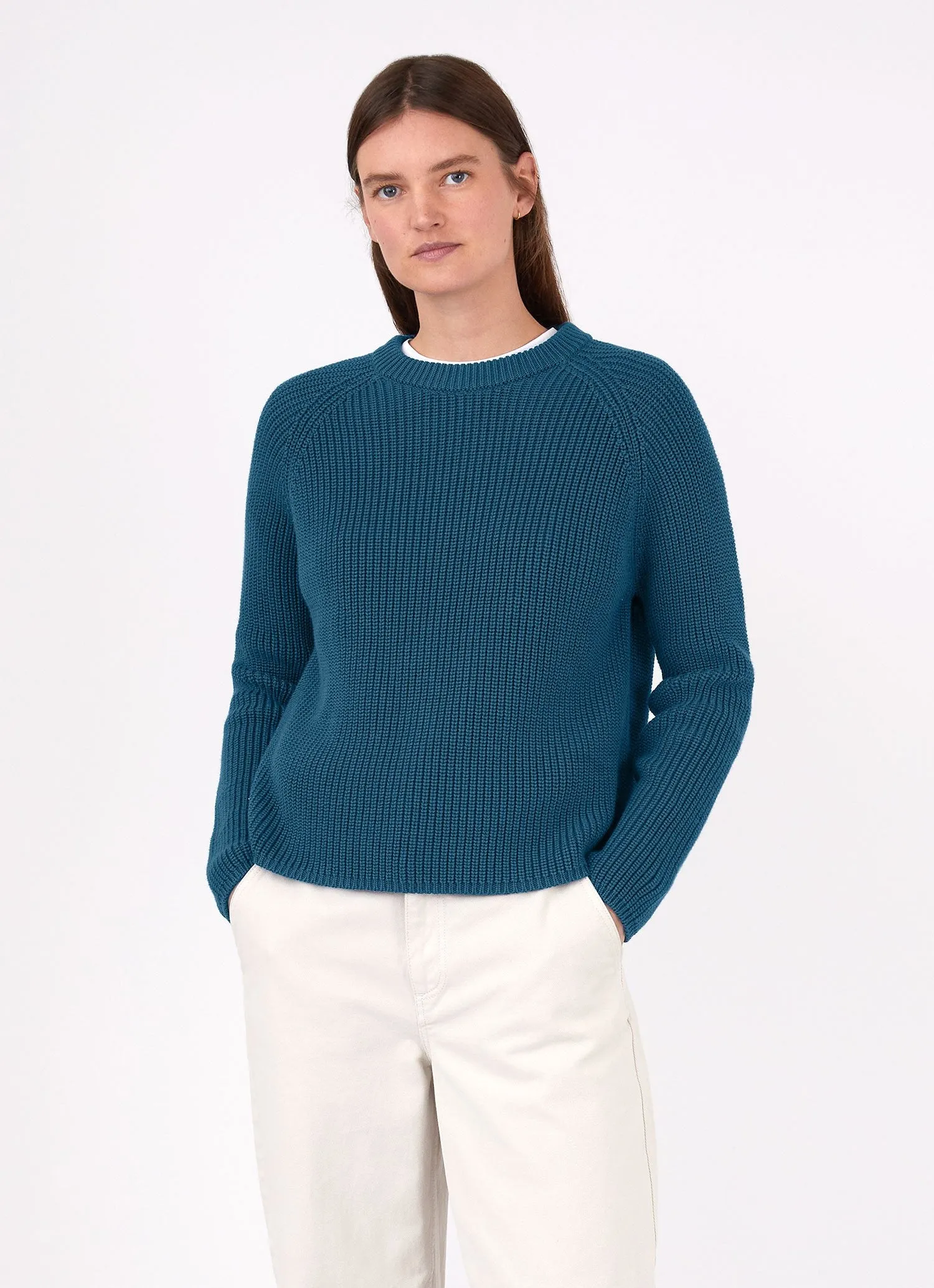 Women's Boxy Crew Neck Jumper in Lagoon Blue