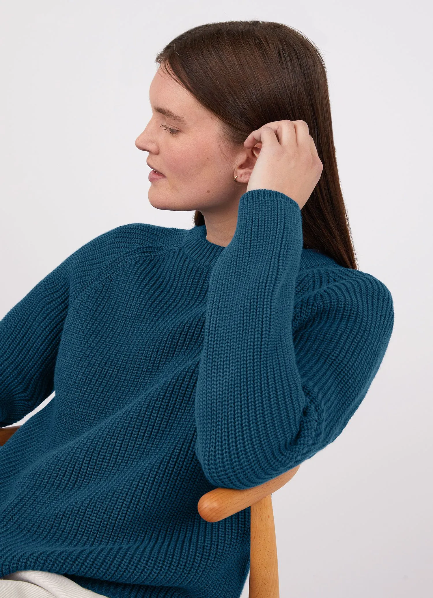 Women's Boxy Crew Neck Jumper in Lagoon Blue