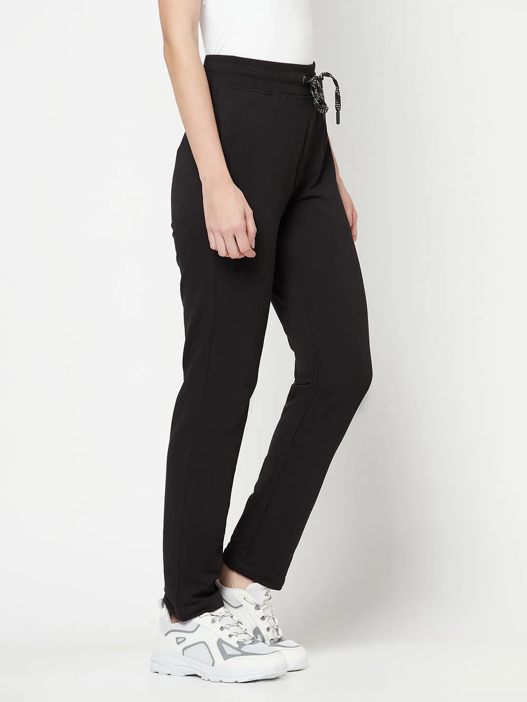 Women's Casual  Black Full length Mid rise Track Pants