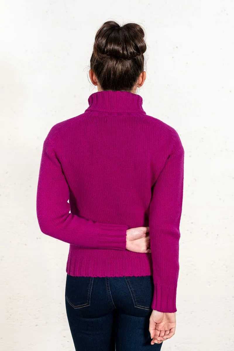 Womens Chunky Geelong Superfine Lambswool Polo Neck Jumper - Pink