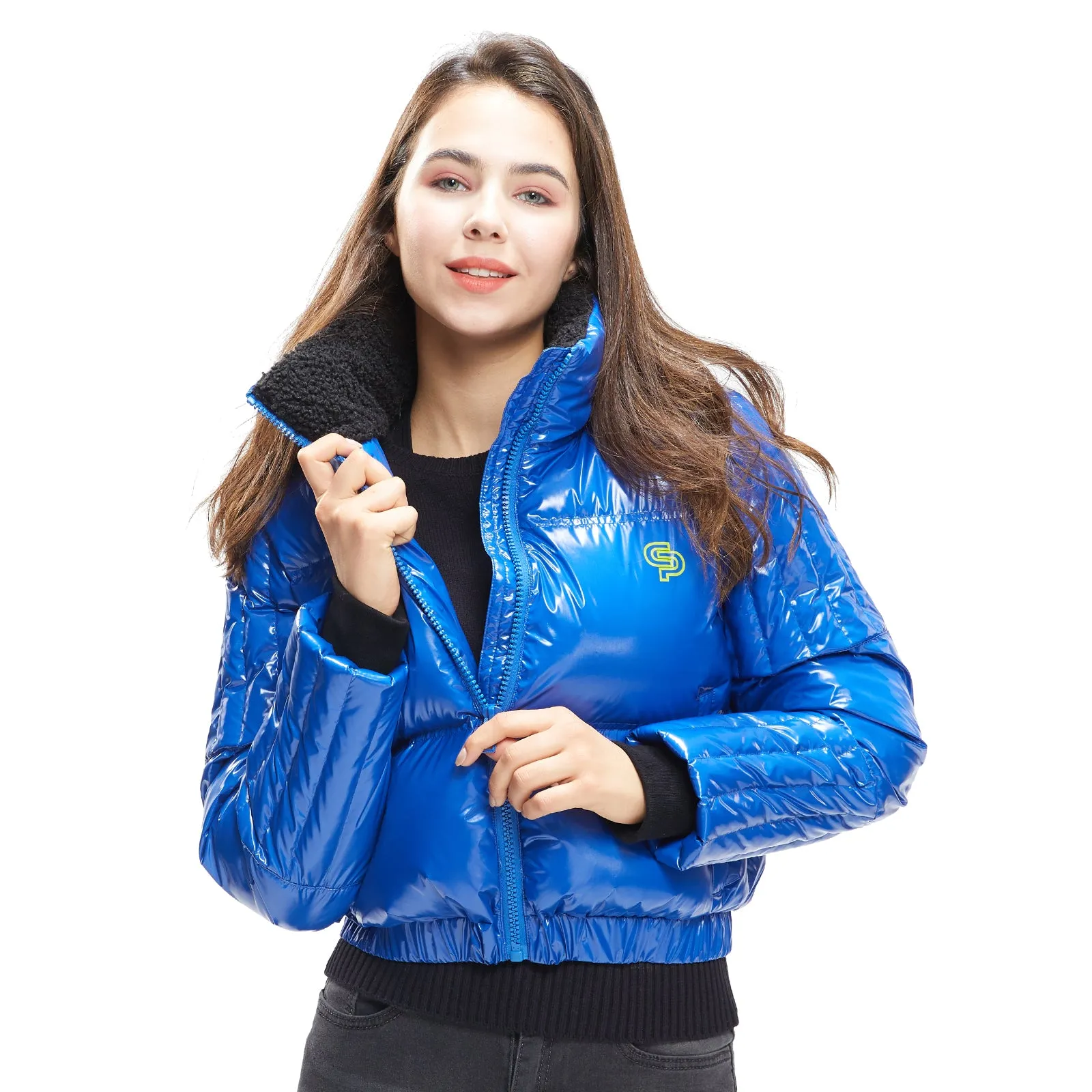 Womens Down jacket Glossy Look cropped style for the Winter