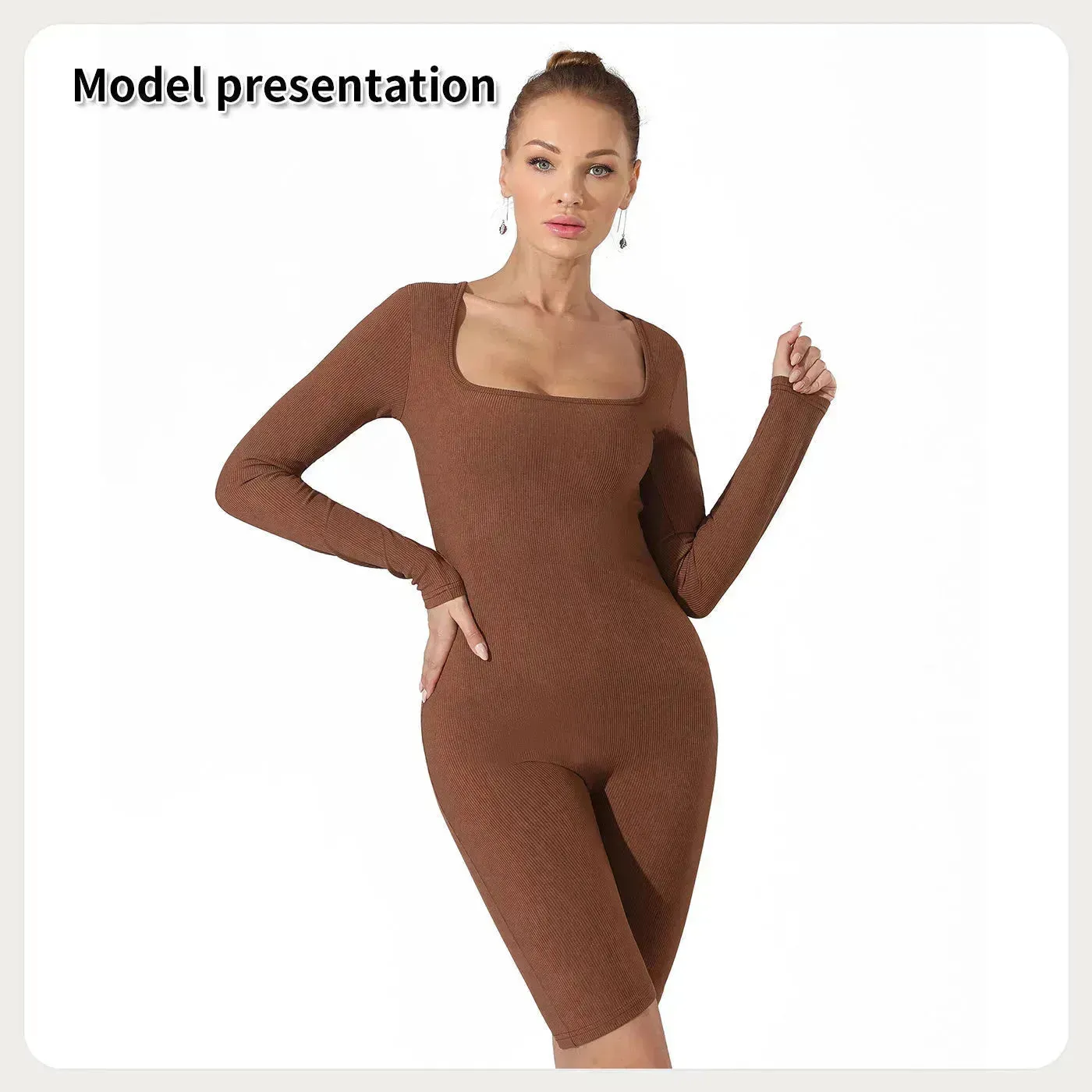 Women's Fashion Plain Long Sleeve Slim short Bodysuit Jumpsuit