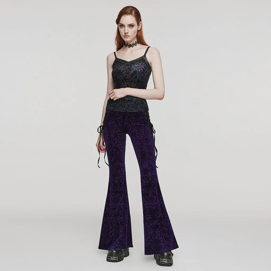 Women's Gothic Lace-up Velvet Flared Pants Violet