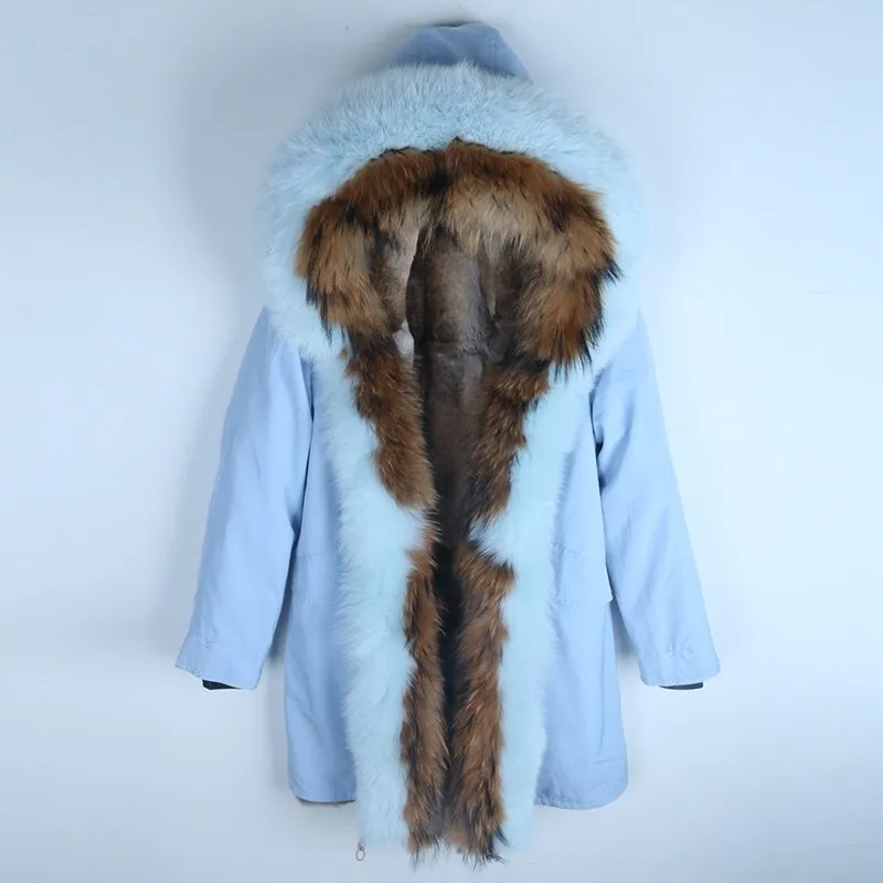 Women's Winter Casual Slim Long Warm Parka With Rabbit Fur