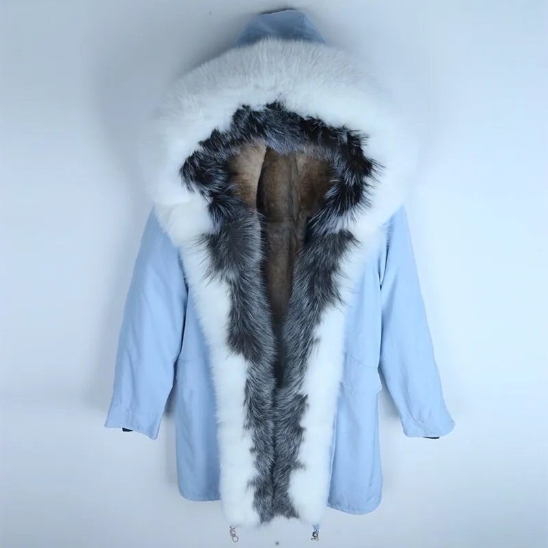 Women's Winter Casual Slim Long Warm Parka With Rabbit Fur