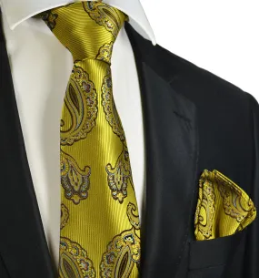 Yellow Gold Paisley Tie and Pocket Square