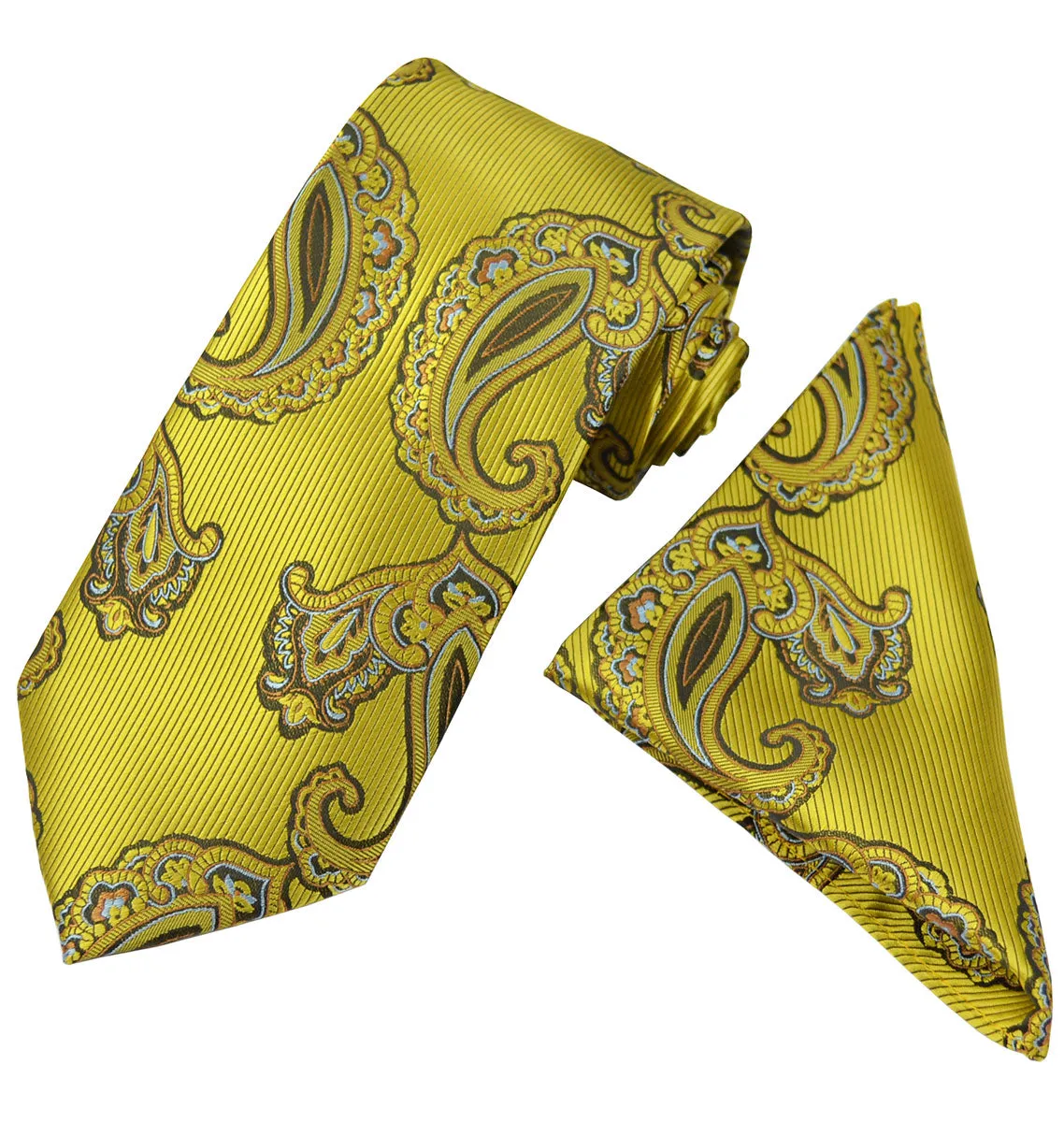 Yellow Gold Paisley Tie and Pocket Square